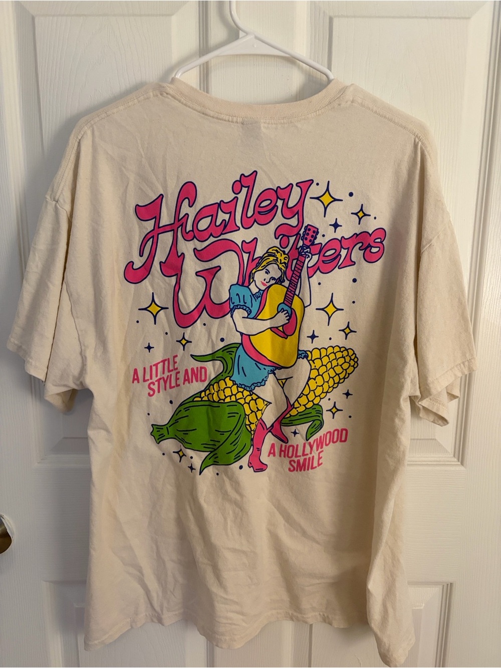 Gildan Cream Tee with Pink Script Detail
